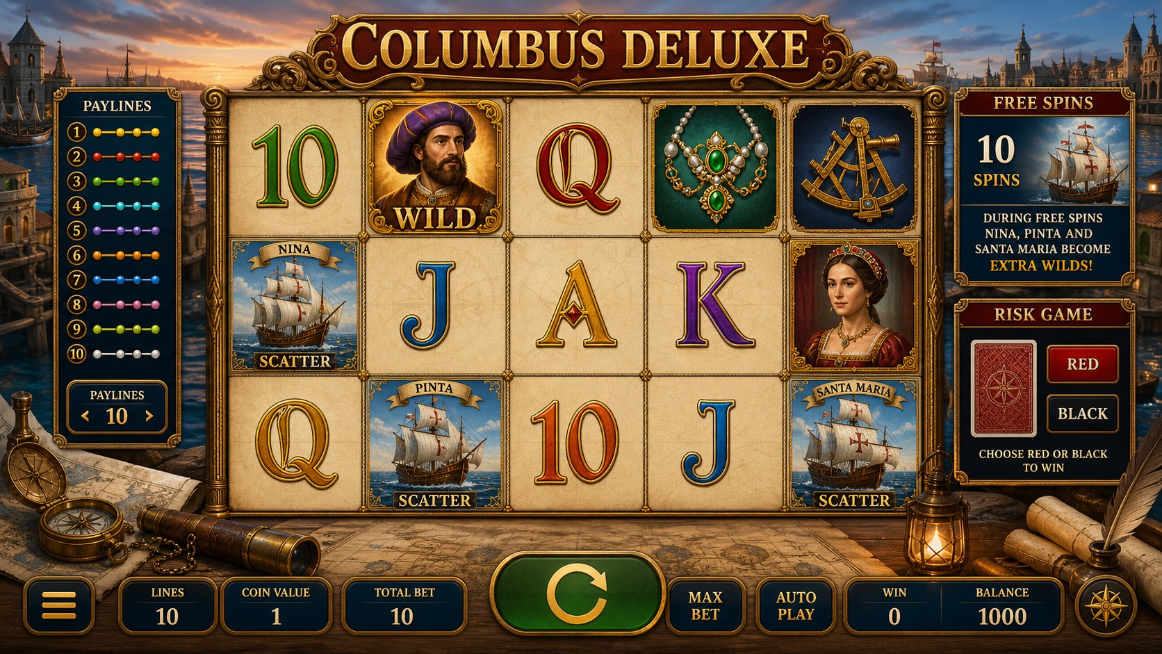 Columbus Deluxe Review: Ten Lines, Ten Free Spins and One Important Ship Rule