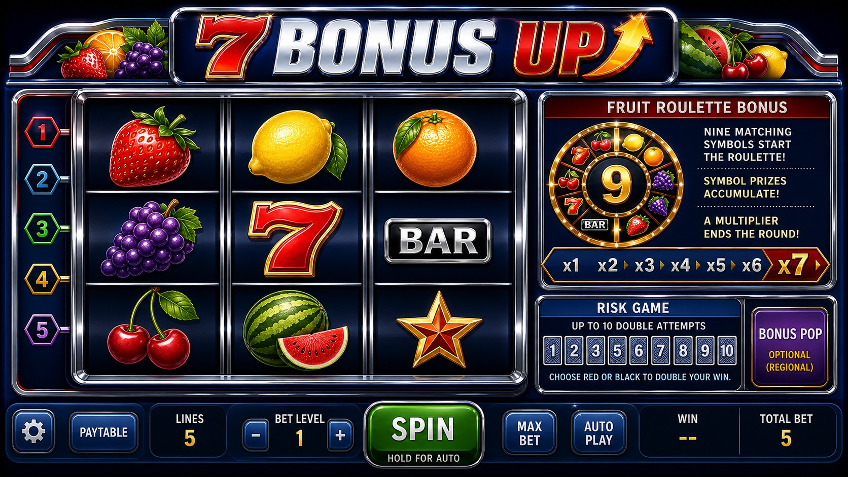 7 Bonus Up Review: Nine Matching Symbols Open a Very Different Fruit Game